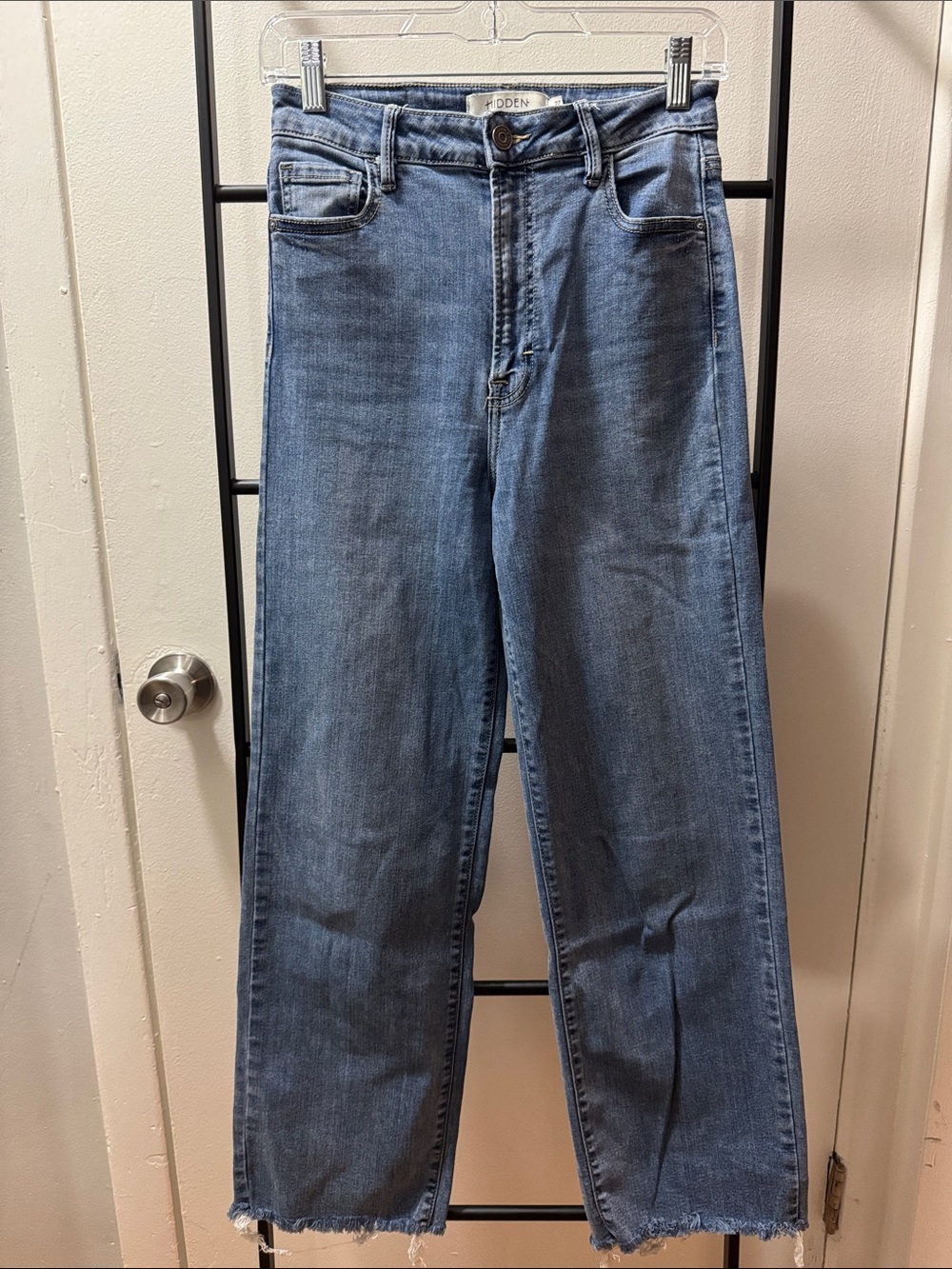 Hidden High-Rise Straight Leg Raw Edge Jean